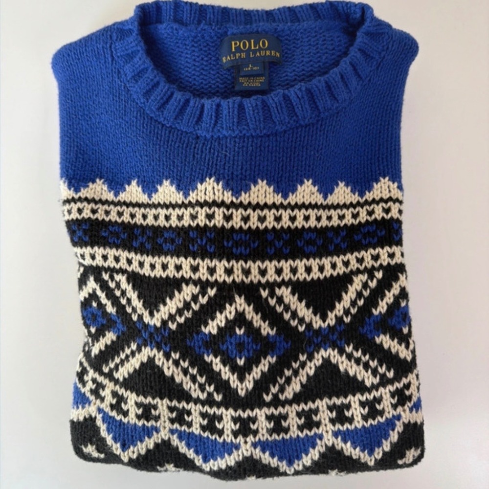 Polo Ralph Lauren Sweater Kids L (14-16) Fair Isle Cotton Knit Pullover - Picture 5 of 5